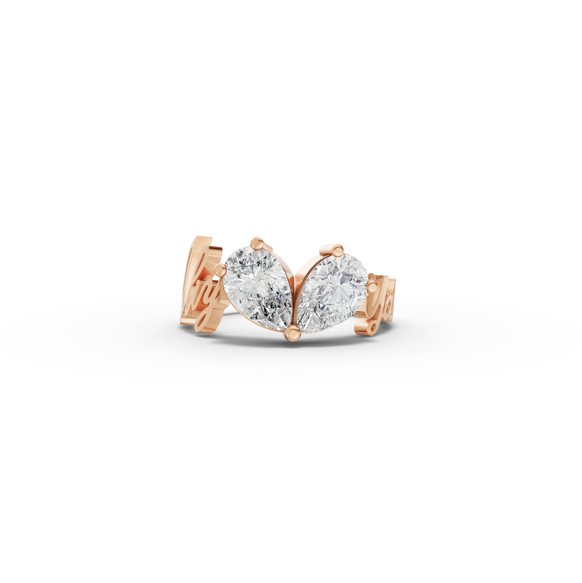 2.00 CT Pear Toi et Moi Personalized Name Lab Grown Diamond Ring in rose gold