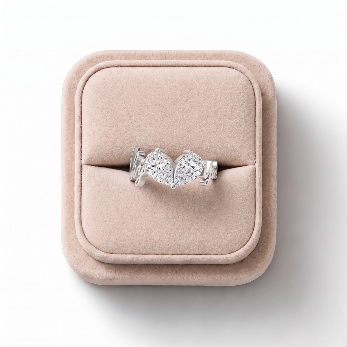 2.00 CT Pear Toi et Moi Personalized Name Lab Grown Diamond Ring, on a white background