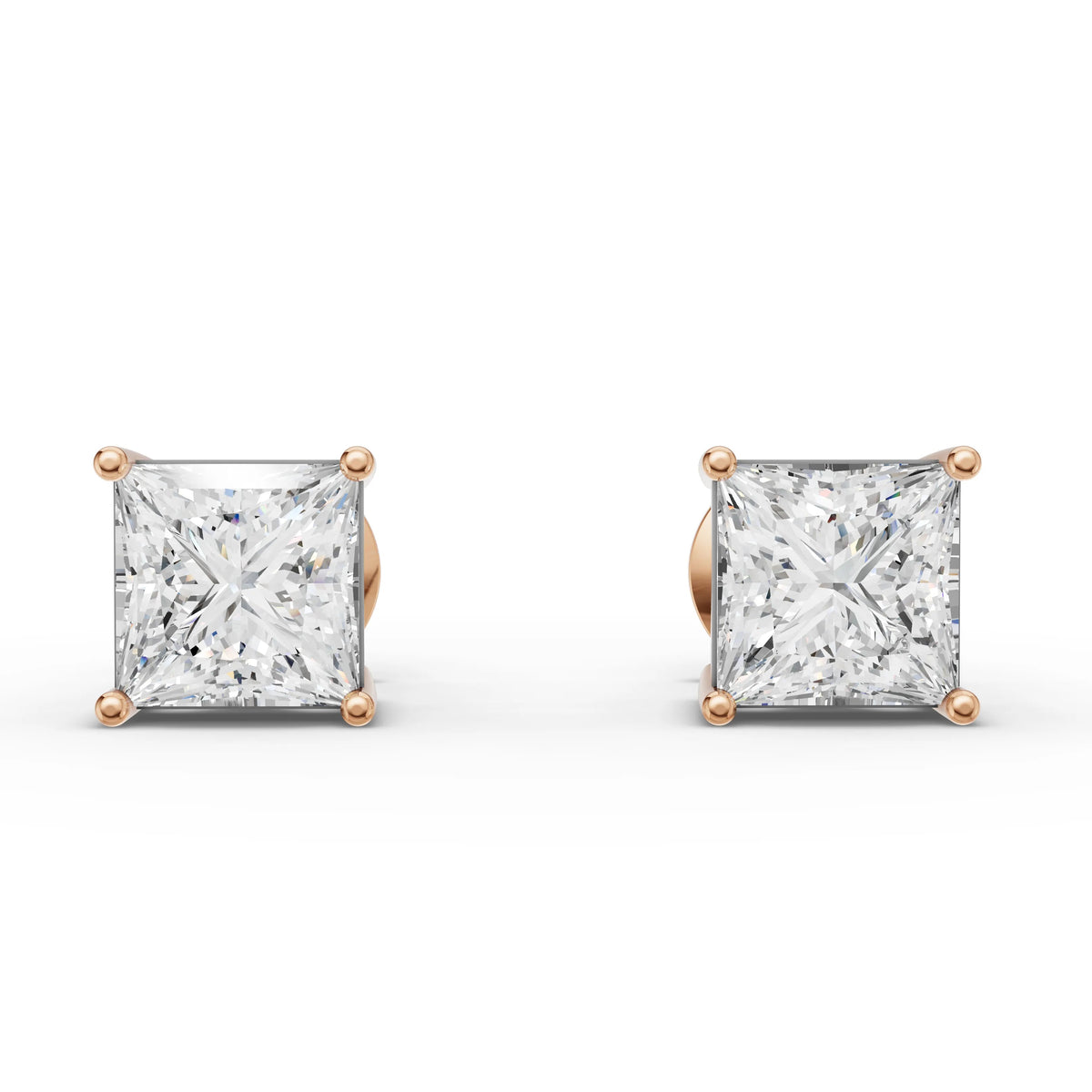 2.00 CT Princess Solitaire Lab Grown Diamond Studs in rose gold