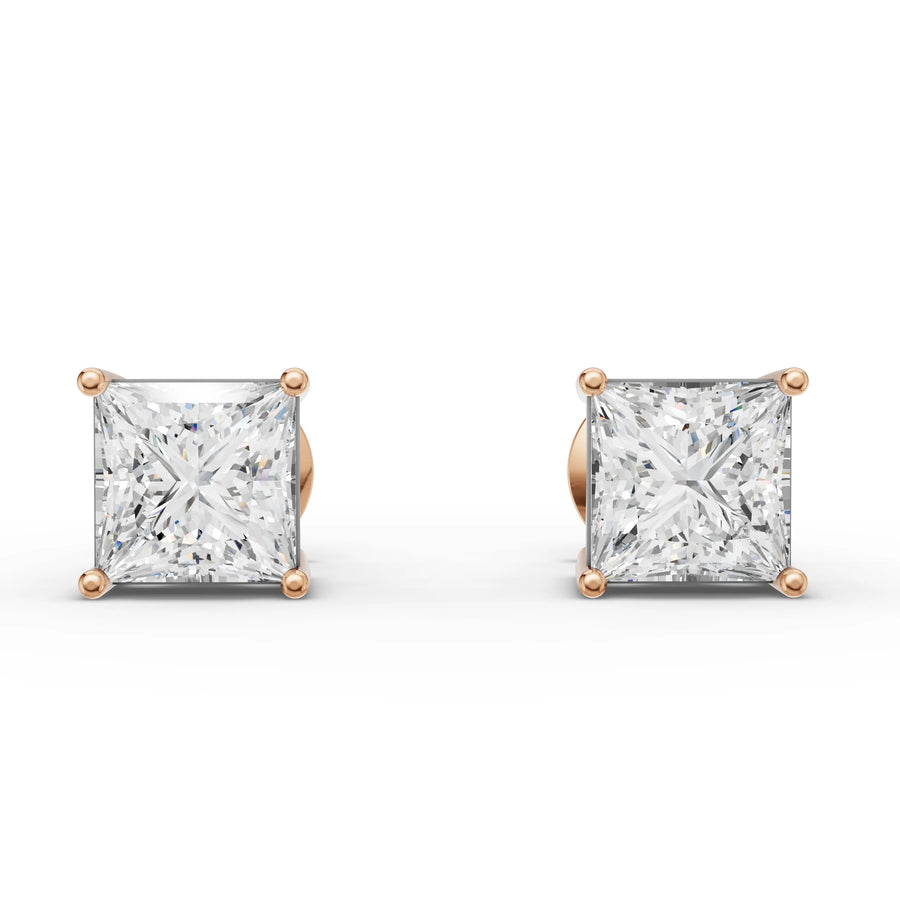 2.00 CT Princess Solitaire Lab Grown Diamond Studs in rose gold
