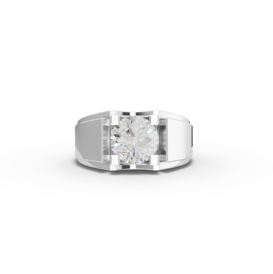 2.00 CT Round Lab Grown Diamond Prong Solitaire Men's Wide Band Ring in white gold