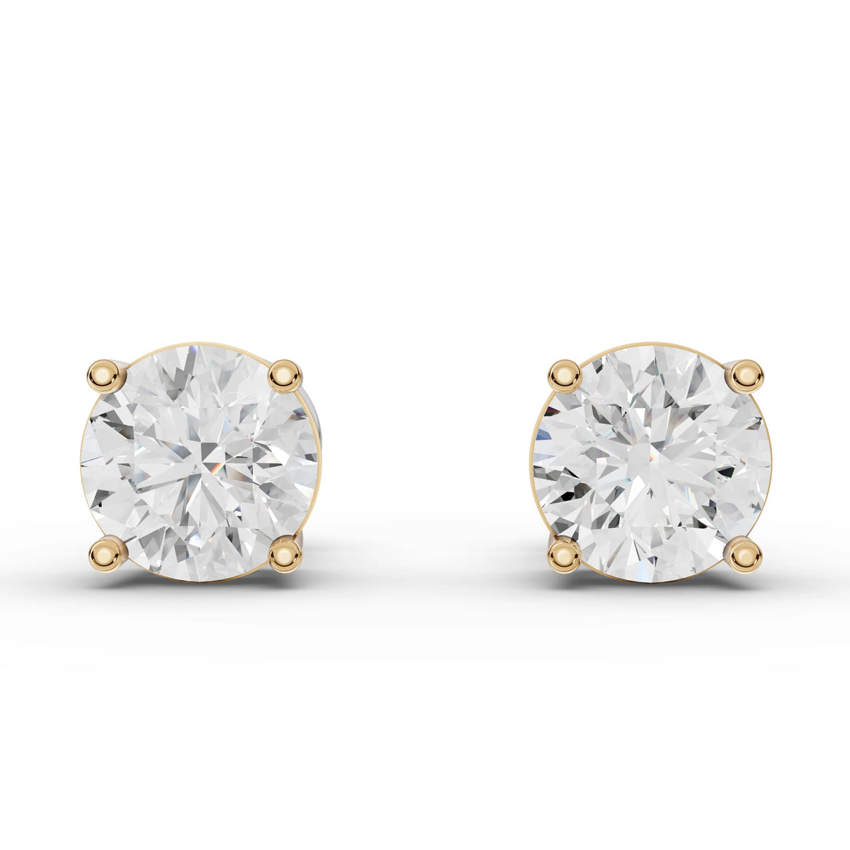 2.00 CT Round Lab Grown Diamond Stud Earrings in yellow gold