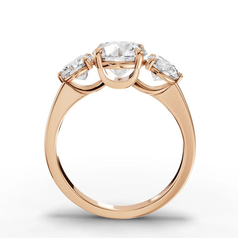 Round trinity lab-grown ring rose gold close-up