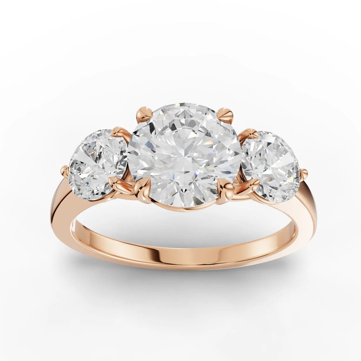 2.00 Ct Round Three-Stone Lab Diamond Ring in rose gold, top view