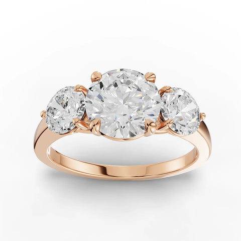 2.00 Ct Round Three-Stone Lab Diamond Ring in rose gold, top view