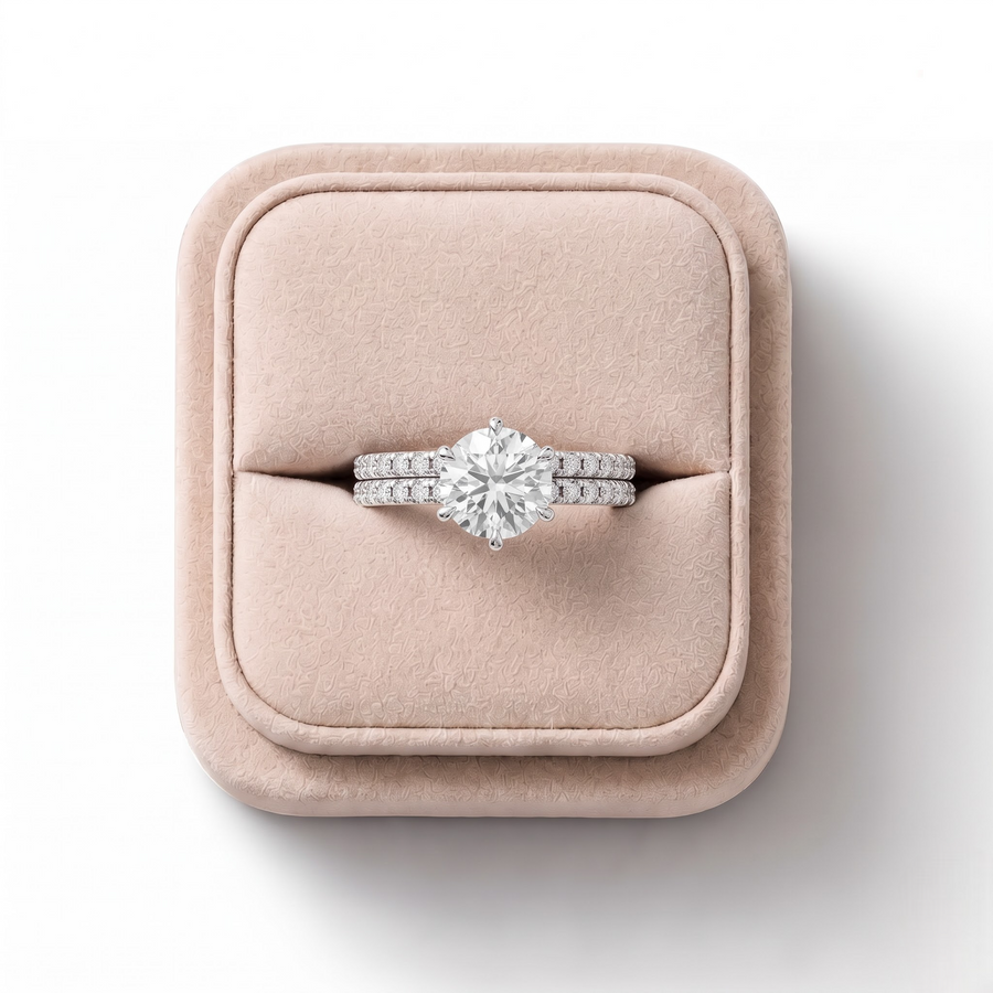 2.01 CT Round Solitaire Accent Lab Grown Diamond Ring Set, on a white background