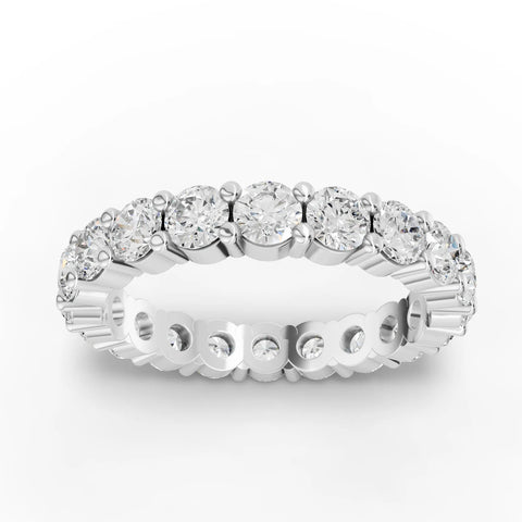 2.03 ct round lab grown diamond full eternity ring in 18kt gold with prong-set diamonds and bead accents