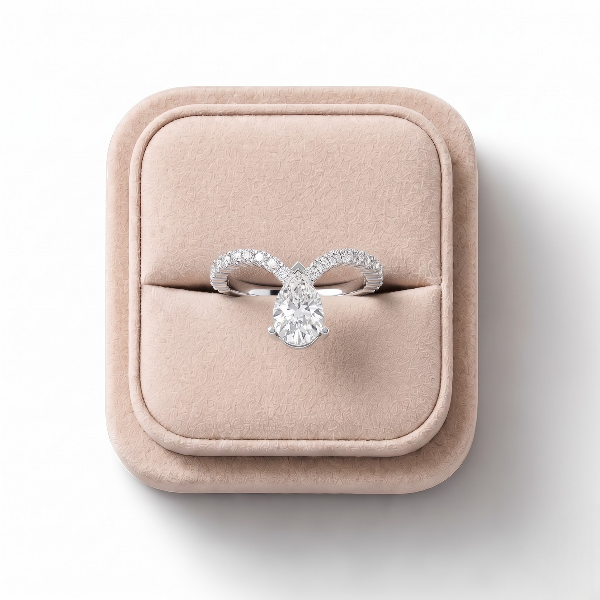 2.05 CT Pear Lab Grown Diamond Split Shank Engagement Ring, on a white background