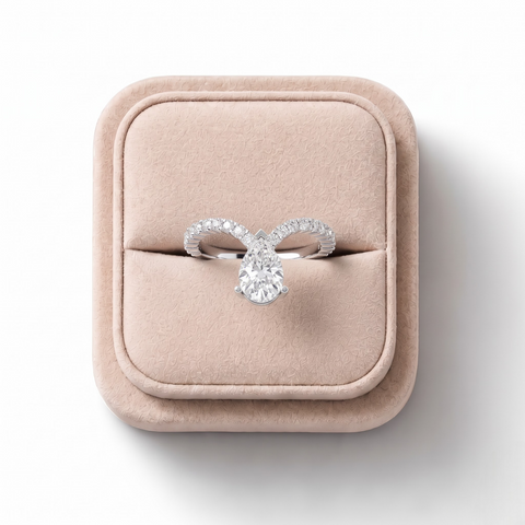 2.05 CT Pear Lab Grown Diamond Split Shank Engagement Ring, on a white background