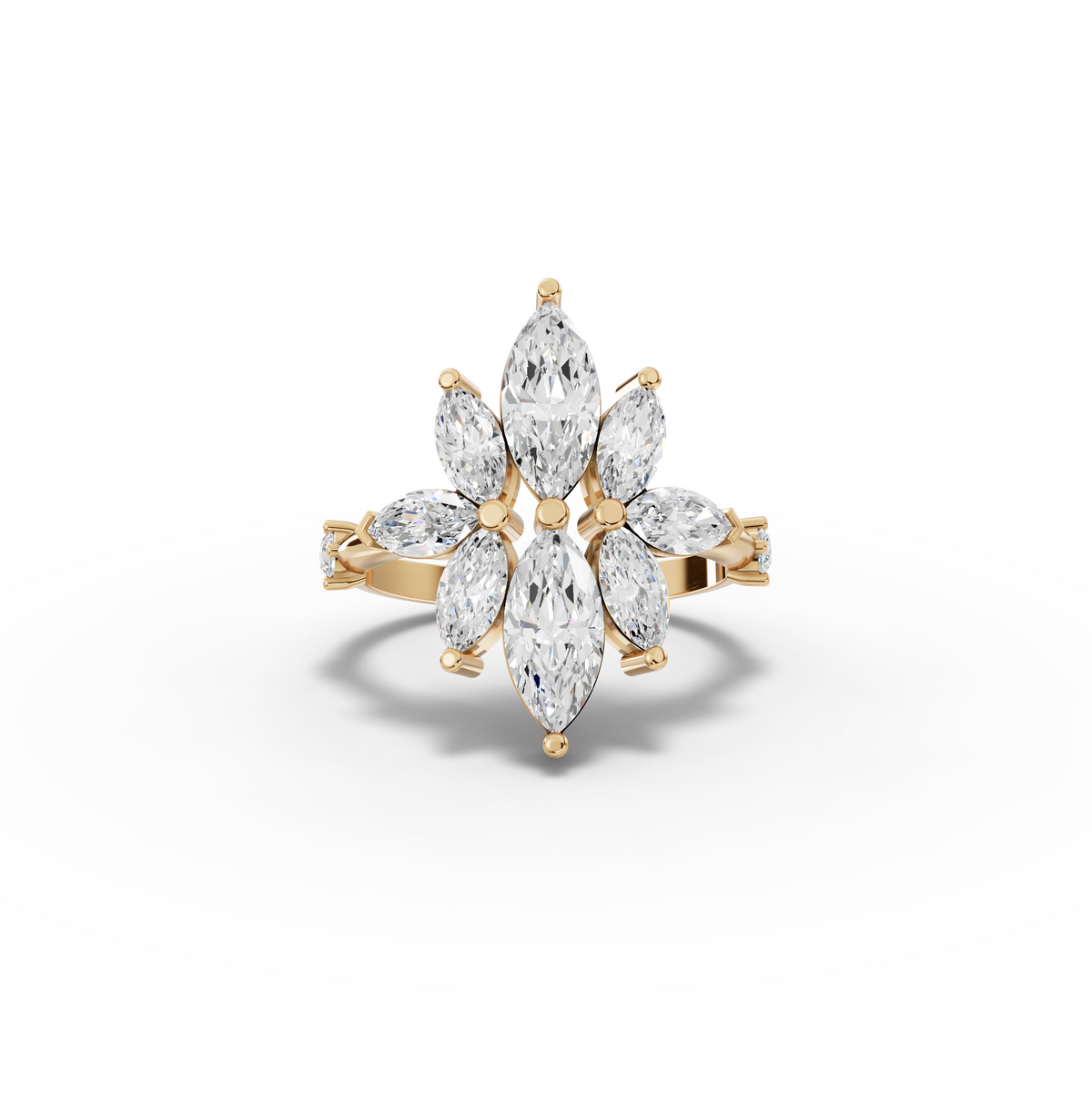 2.08 CT Floral Marquise Lab Grown Diamond Statement Ring in yellow gold