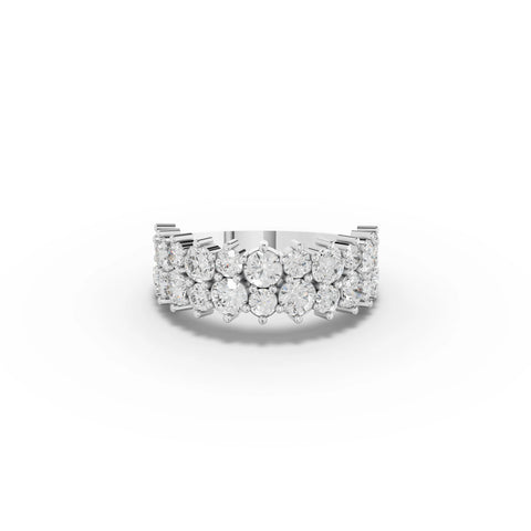 2.09 ct double row lab diamond band wide statement ring with round lab grown diamonds in a half eternity setting