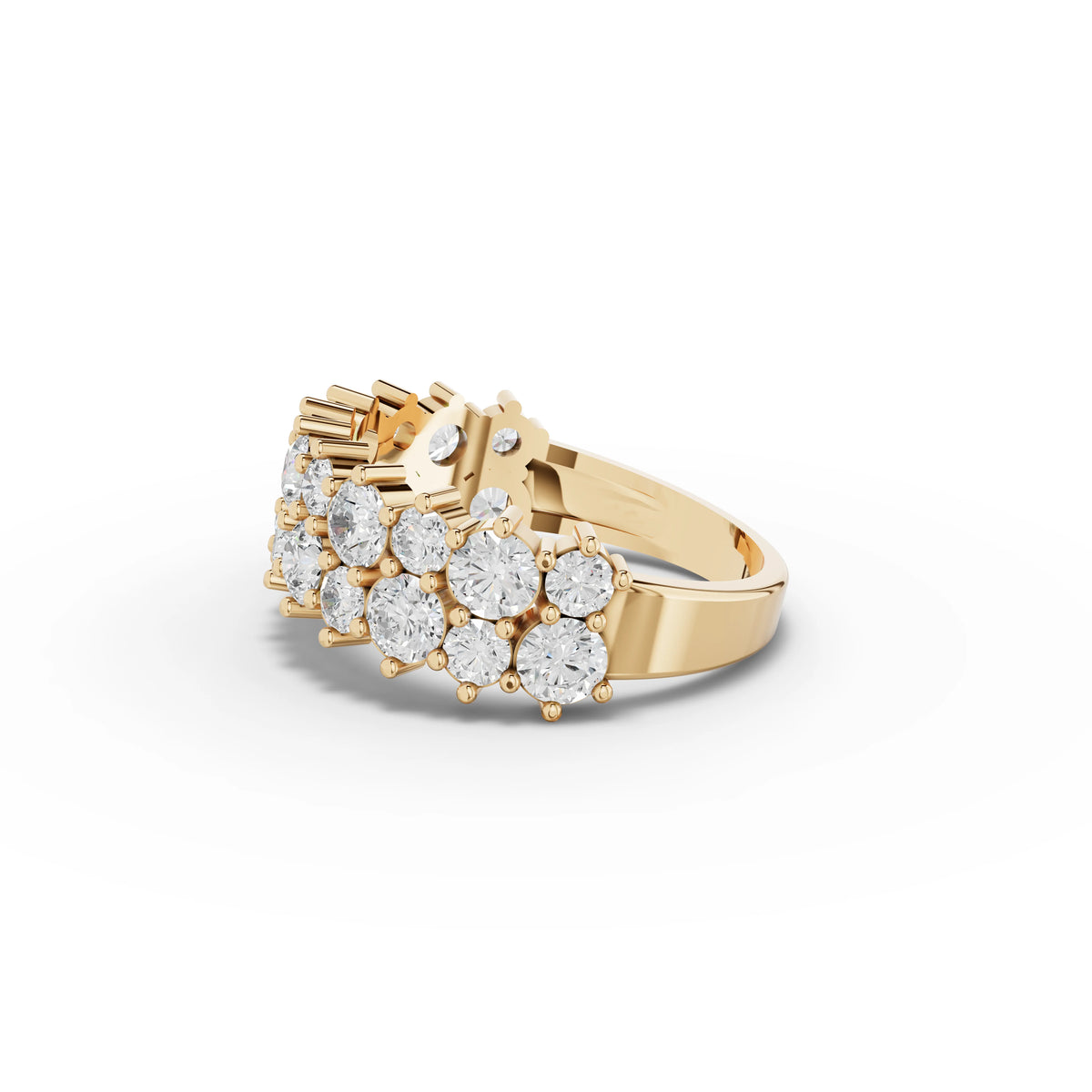 2.09 CT Round Double Row Statement Lab Grown Diamond Band in yellow gold, view 2
