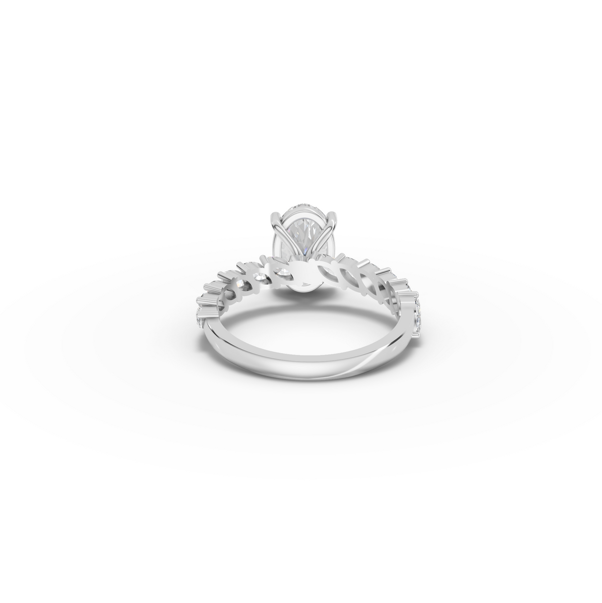2.13 CT Oval Lab Grown Diamond Marquise Side Stone Ring, view 3