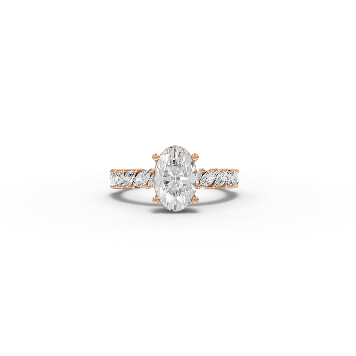 2.13 CT Oval Lab Grown Diamond Marquise Side Stone Ring, view 7