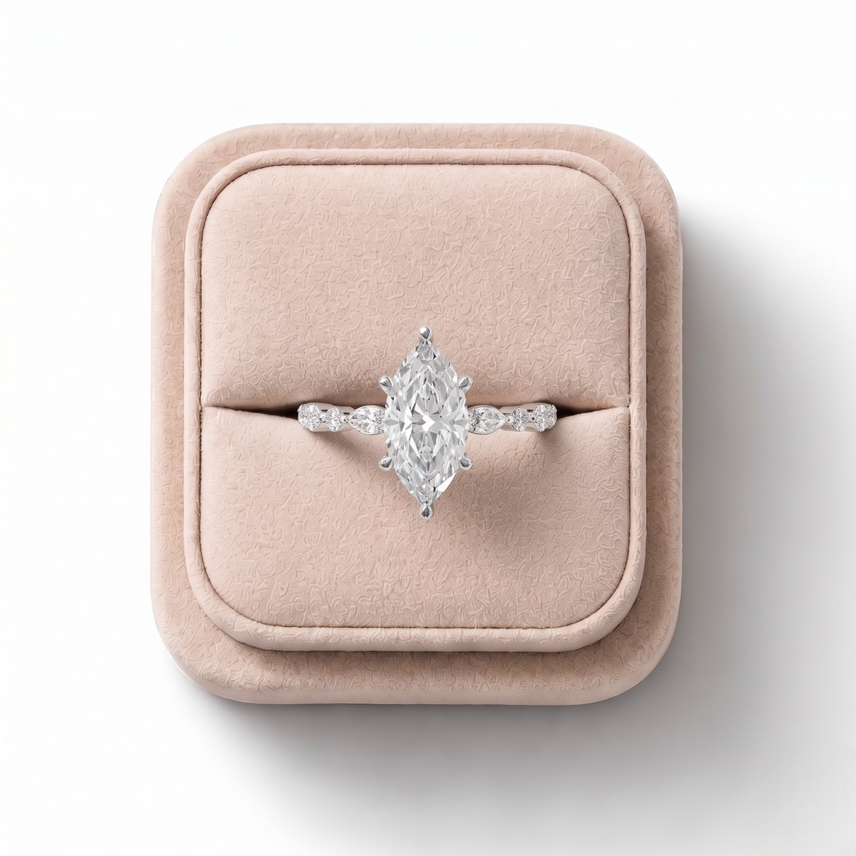 2.14 CT Marquise Lab Grown Diamond Eternity Engagement Ring, on a white background