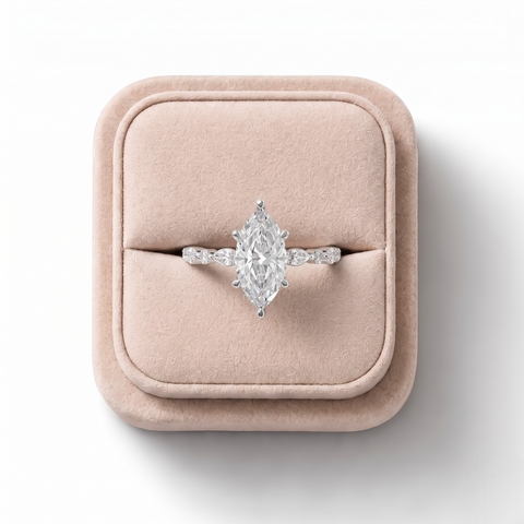 2.14 CT Marquise Lab Grown Diamond Eternity Engagement Ring, on a white background