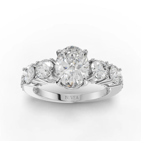 2.14 CT Oval Solitaire With Side Stone Lab Grown Diamond Ring in white gold