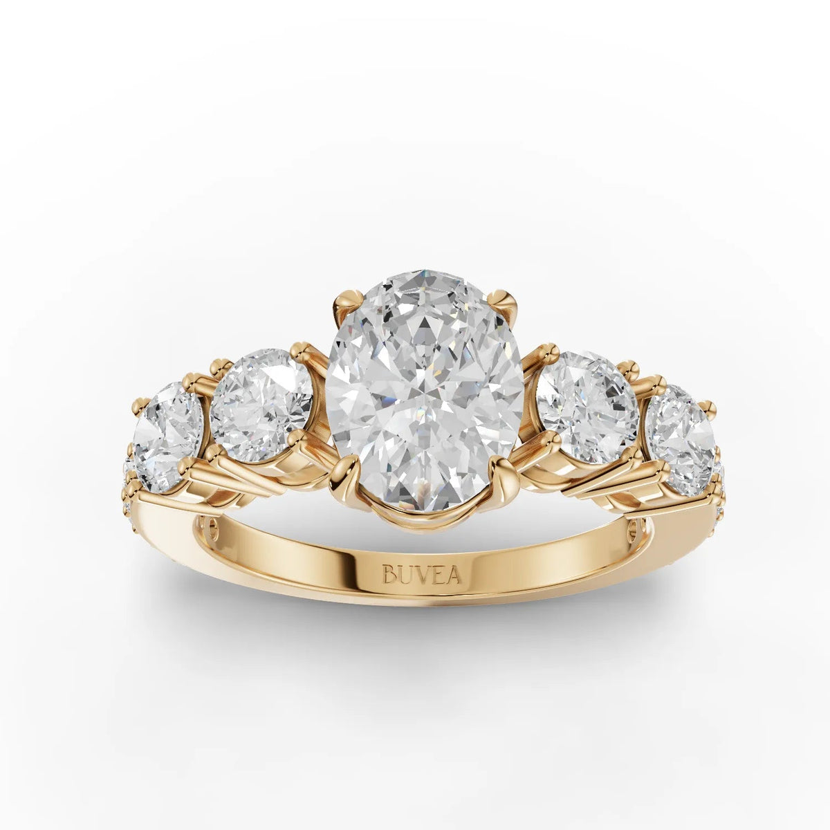2.14 CT Oval Solitaire With Side Stone Lab Grown Diamond Ring in yellow gold