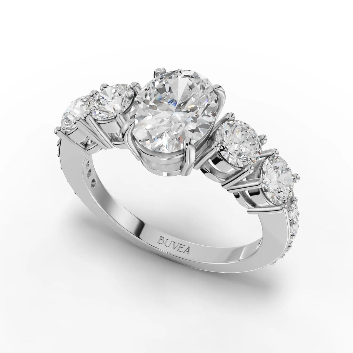 Elegant 2.14 Ct oval solitaire ring with round lab-grown diamond accents, set in polished 18K gold.