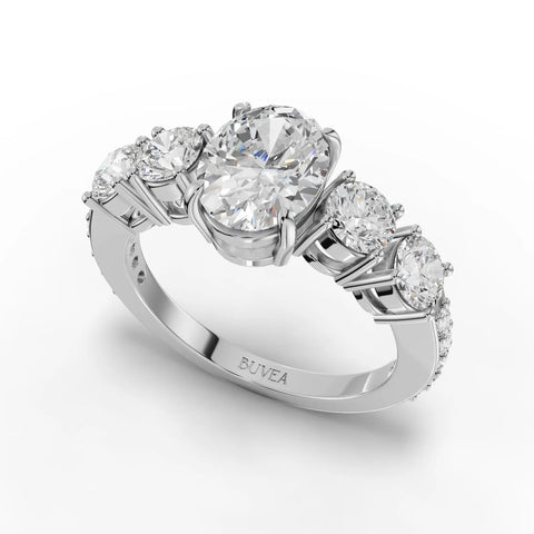 Elegant 2.14 Ct oval solitaire ring with round lab-grown diamond accents, set in polished 18K gold.