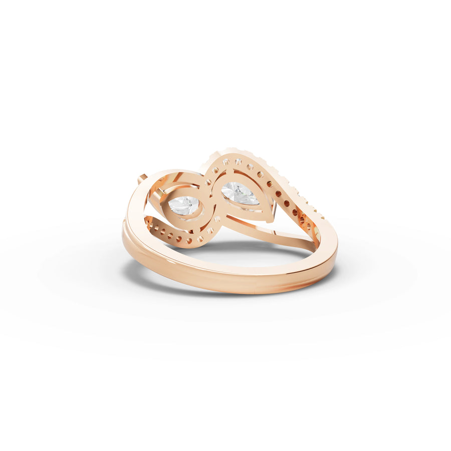 2.14 CT Pear Halo Toi et Moi Pavé Lab Grown Diamond Band Ring in rose gold, view 3