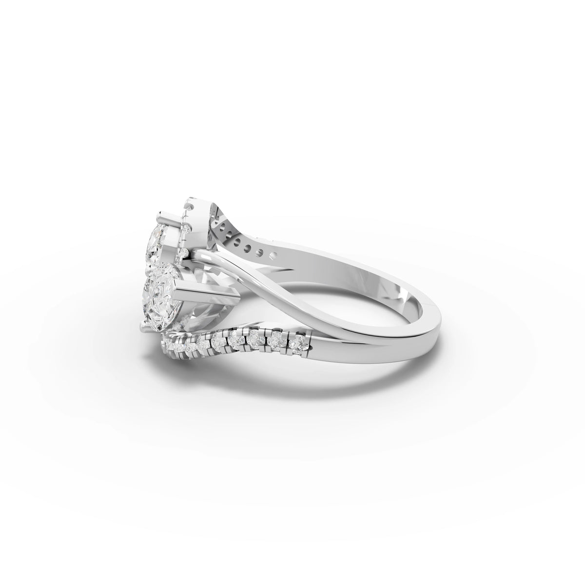 2.14 CT Pear Halo Toi et Moi Pavé Lab Grown Diamond Band Ring in white gold, view 2