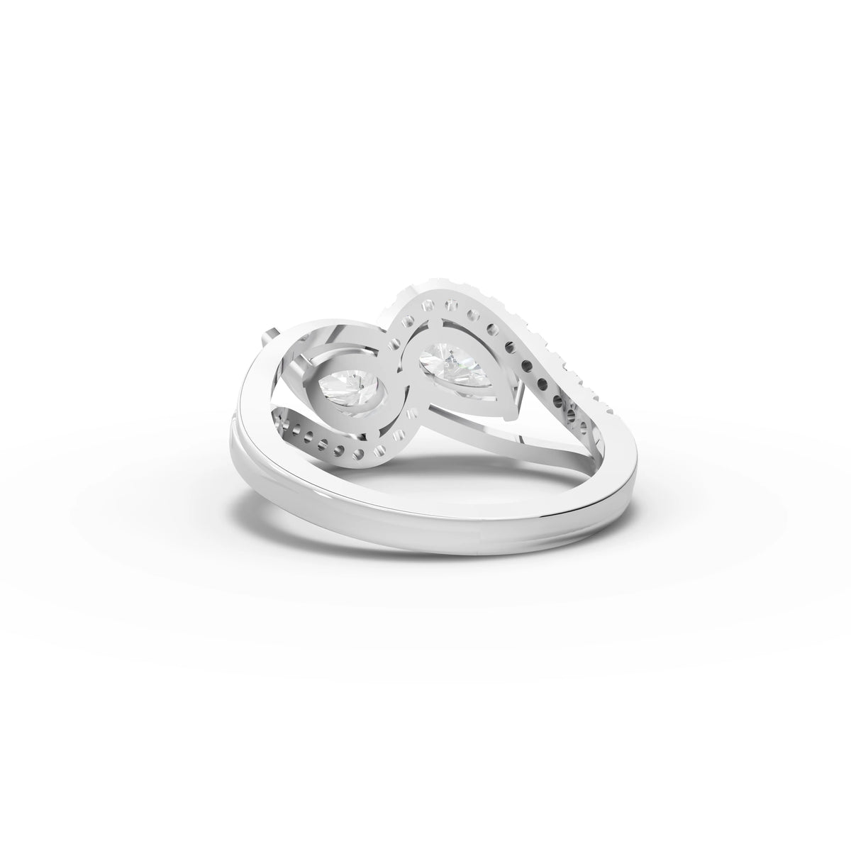 2.14 CT Pear Halo Toi et Moi Pavé Lab Grown Diamond Band Ring in white gold, view 3