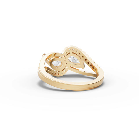 2.14 CT Pear Halo Toi et Moi Pavé Lab Grown Diamond Band Ring in yellow gold, view 3