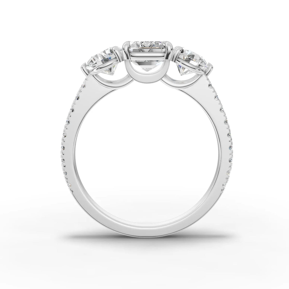 Emerald trinity lab-grown ring white gold close-up