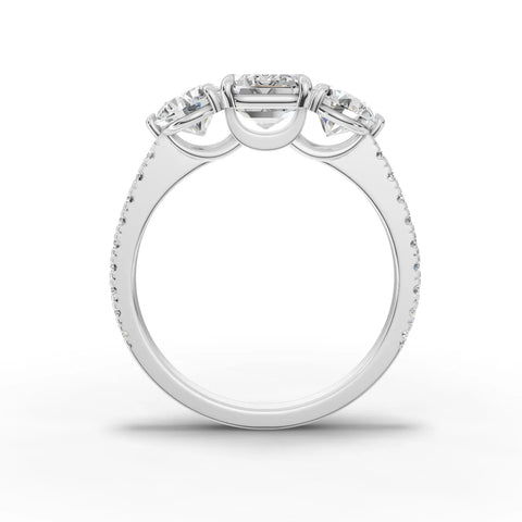 Emerald trinity lab-grown ring white gold close-up