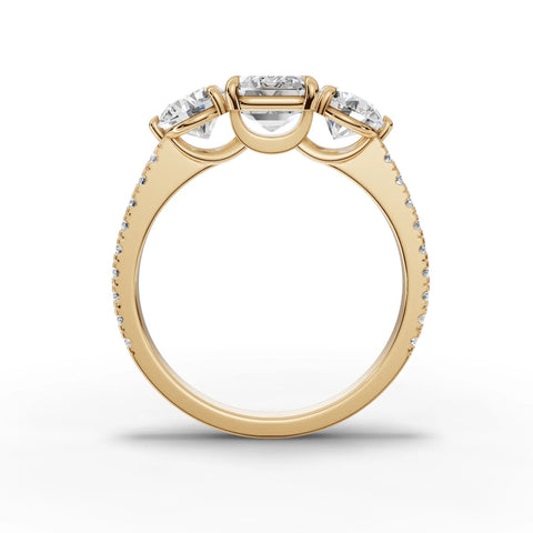 Emerald trinity diamond ring yellow gold angle