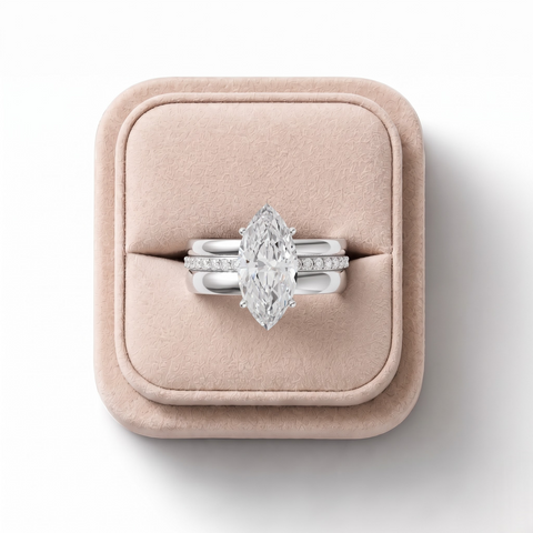 2.18 CT Marquise Lab Grown Diamond Wide Band Ring with Accent Band 2.00 CT Center in white gold, view 2