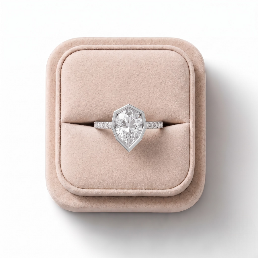 2.18 CT Pear Solitaire Bezel With Side Stone Lab Grown Diamond Band in white gold, view 2