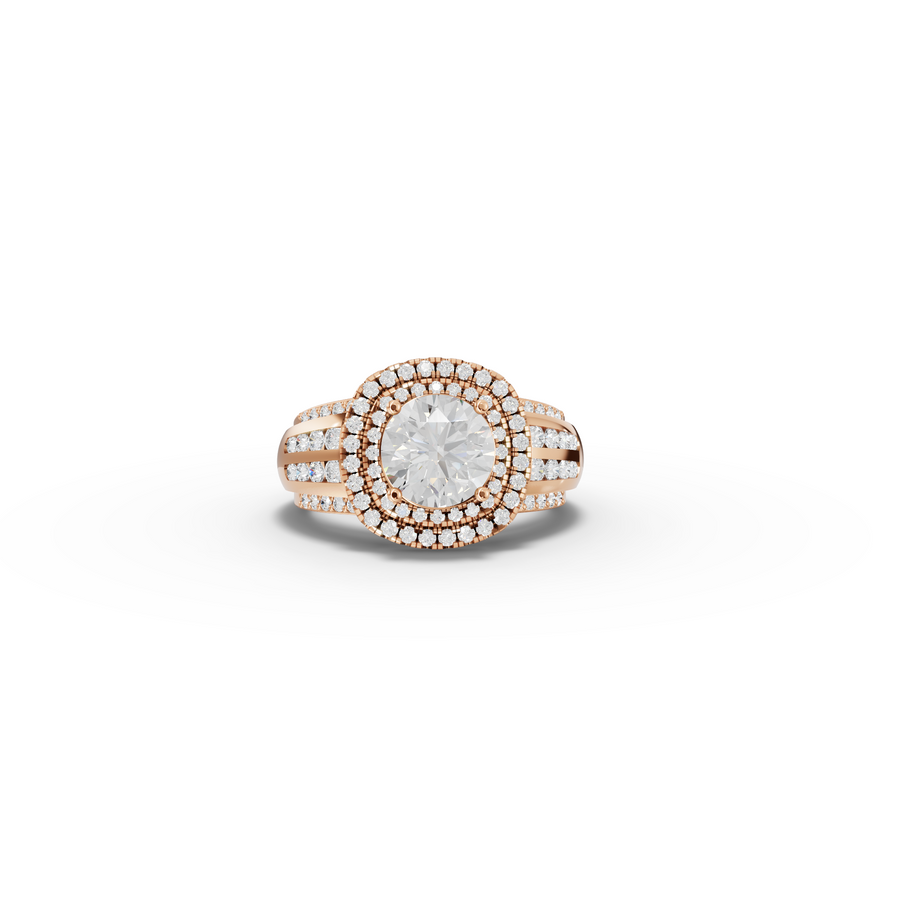2.20 Ct Round Double Halo Lab Diamond Ring with Row Band in rose gold