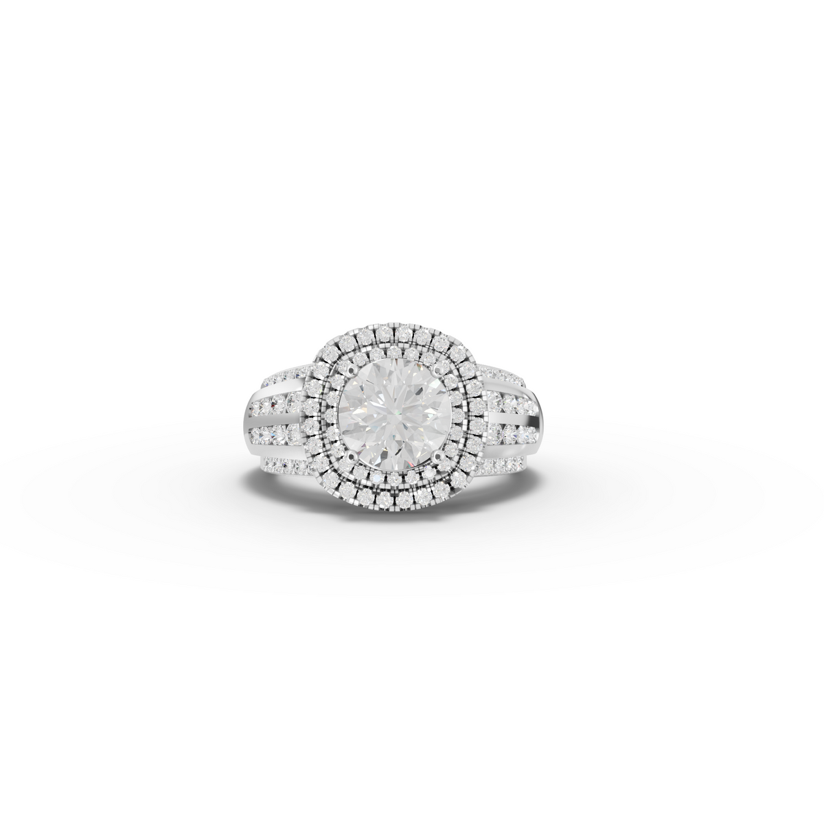 2.20 Ct Round Double Halo Lab Diamond Ring with Row Band in white gold