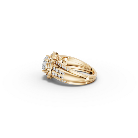 2.20 Ct Round Double Halo Lab Diamond Ring with Row Band, view 3