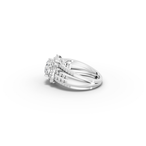 2.20 Ct Round Double Halo Lab Diamond Ring with Row Band