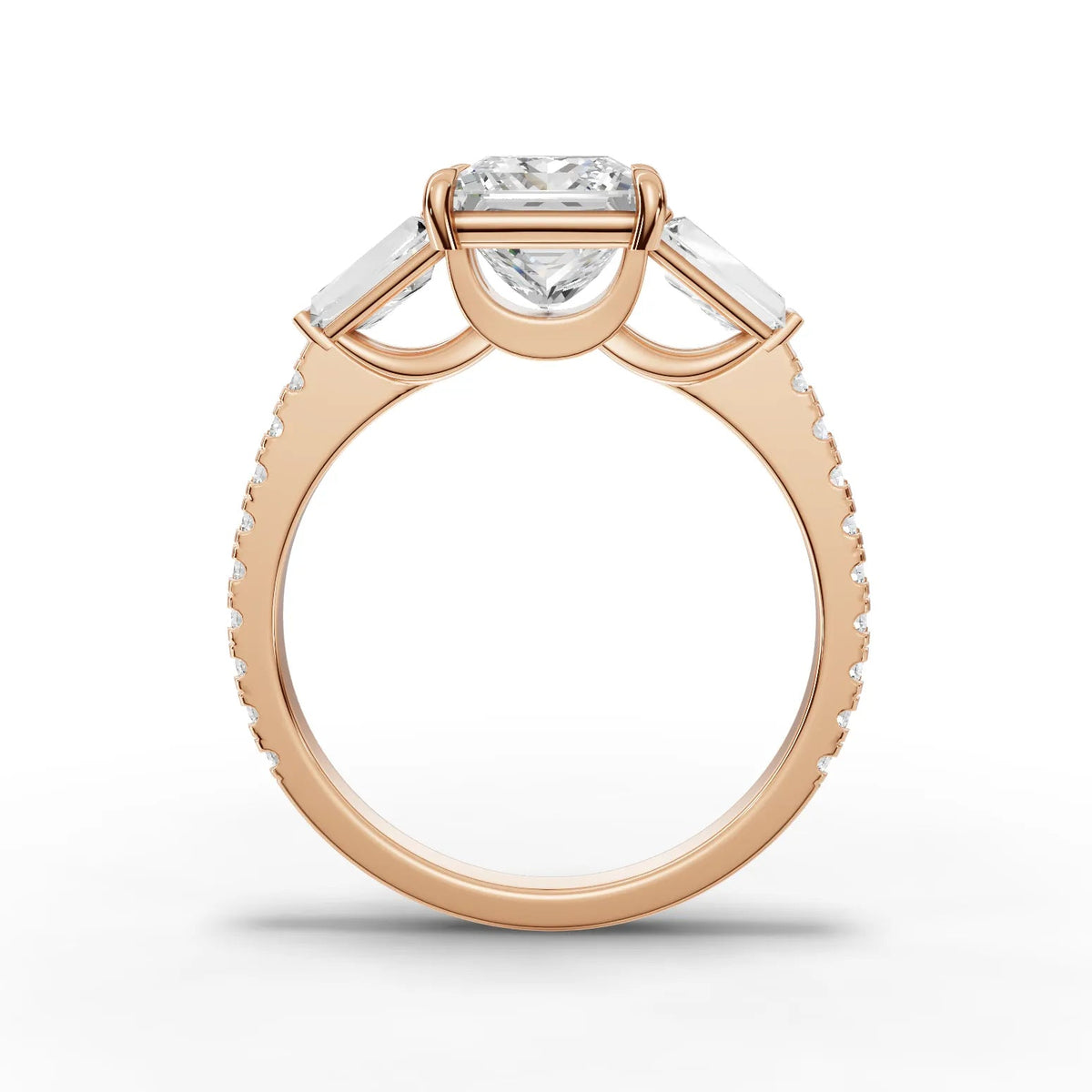 Princess baguette lab-grown ring rose gold close-up