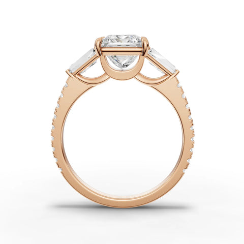 Princess baguette lab-grown ring rose gold close-up