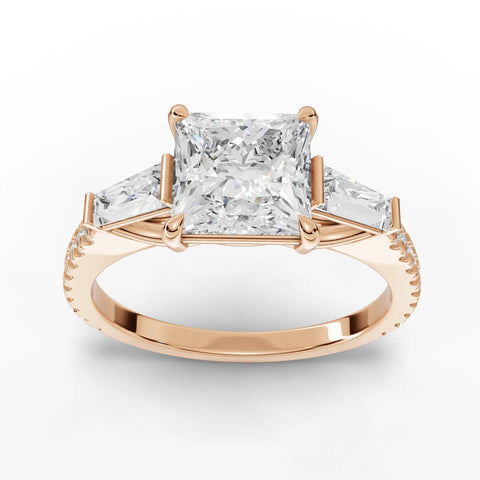 2.22 CT princess cut lab-grown diamond ring rose gold top view