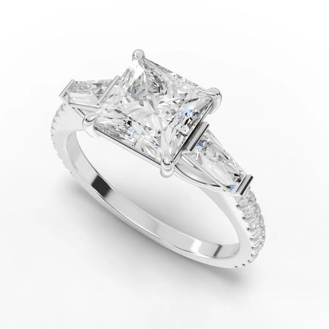 Princess baguette diamond ring white gold angle