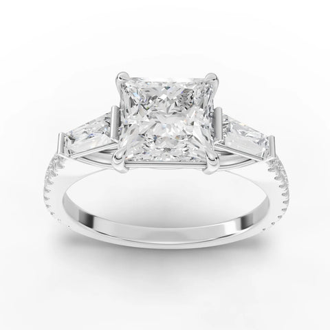 2.22 CT Princess Three-Stone Pavé Lab Grown Diamond Ring in white gold