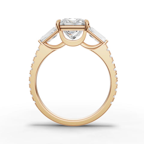 Princess baguette lab-grown ring yellow gold close-up