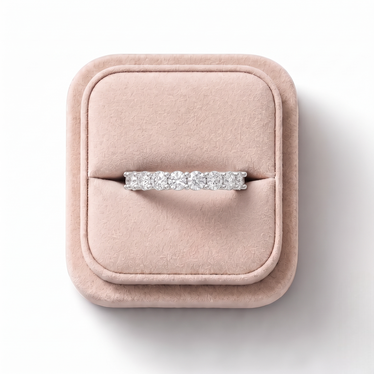 2.23 CT Round Shared-Prong Full Eternity Lab Grown Diamond Ring in white gold, on a white background