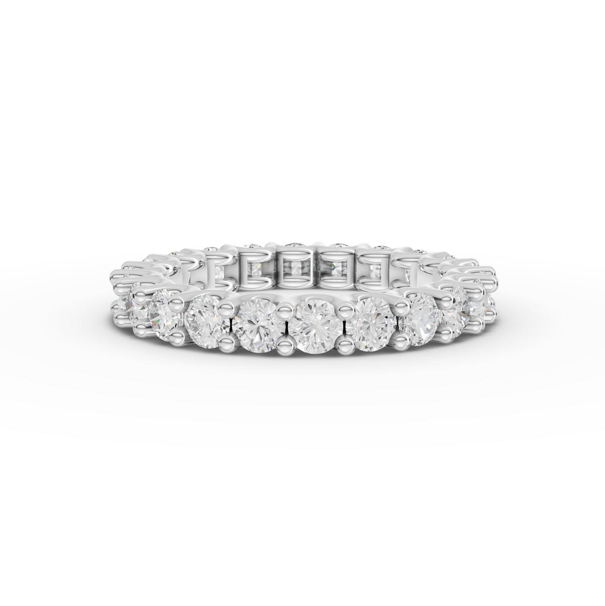 2.23 ct round lab diamond U-prong full eternity ring with shared prong setting and full-band sparkle