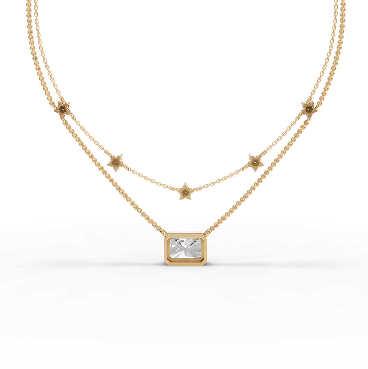 2.25 CT Radiant Layered Star Lab Grown Diamond Necklace 2.00 CT Center, view 4