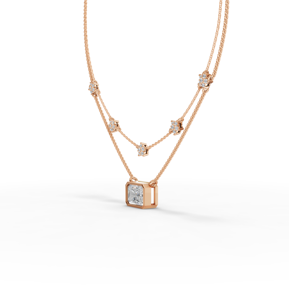 2.25 CT Radiant Layered Star Lab Grown Diamond Necklace 2.00 CT Center, view 5
