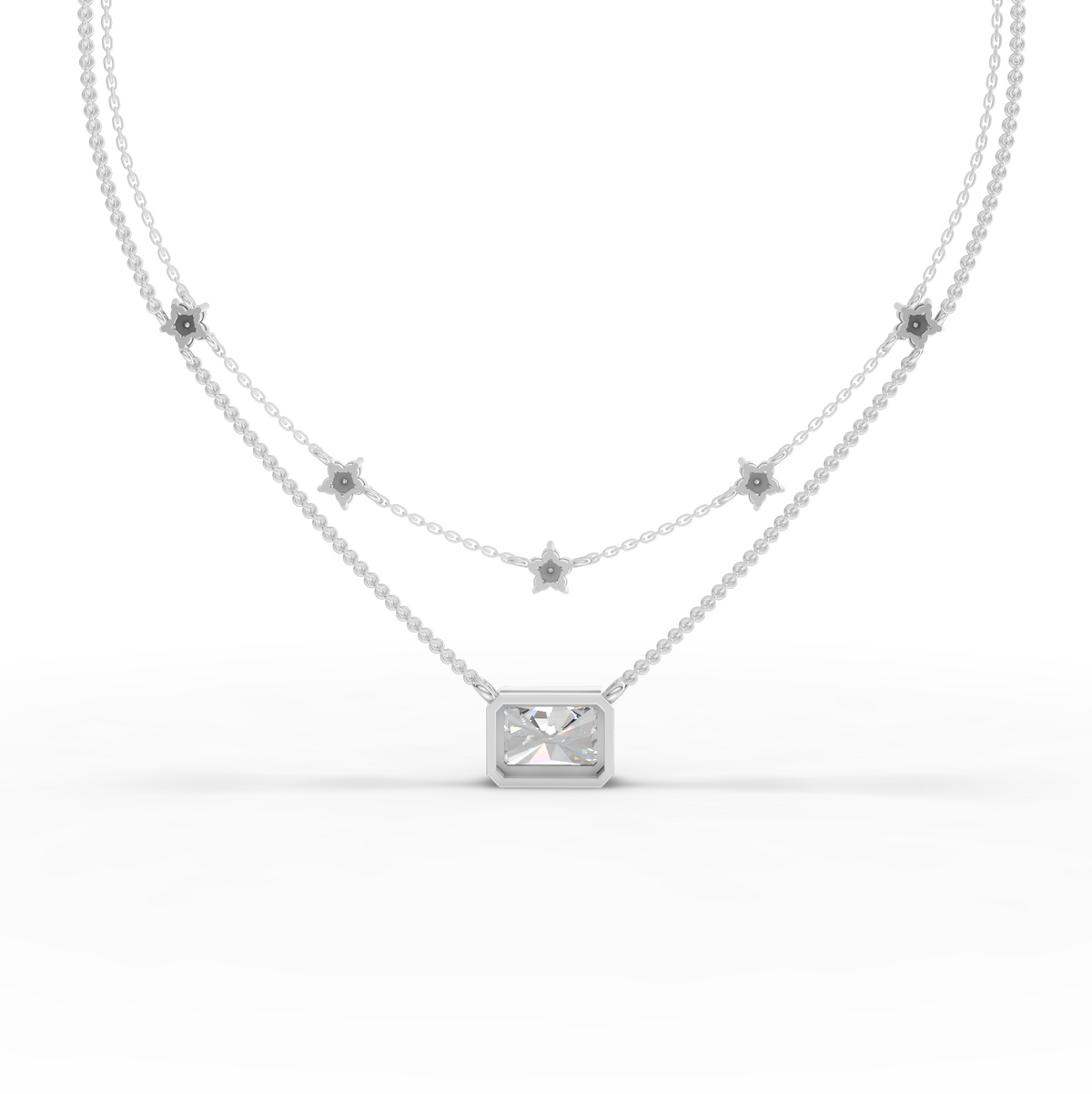 2.25 CT Radiant Layered Star Lab Grown Diamond Necklace 2.00 CT Center