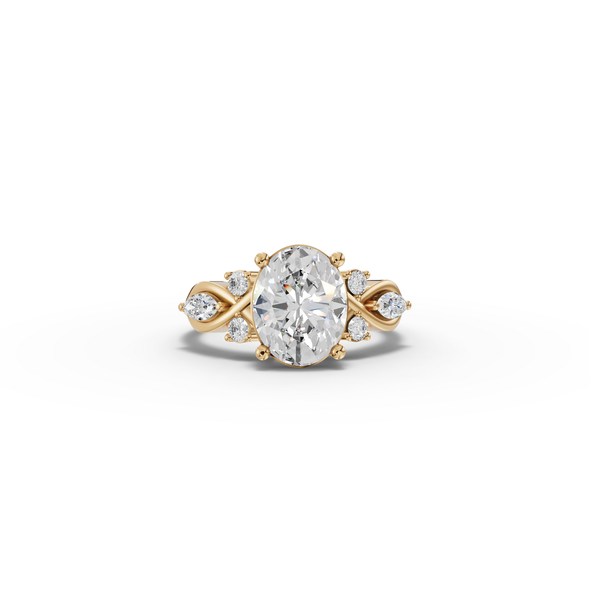 2.30 CT Oval Solitaire With Side Stone Lab Grown Diamond Engagement Ring in yellow gold