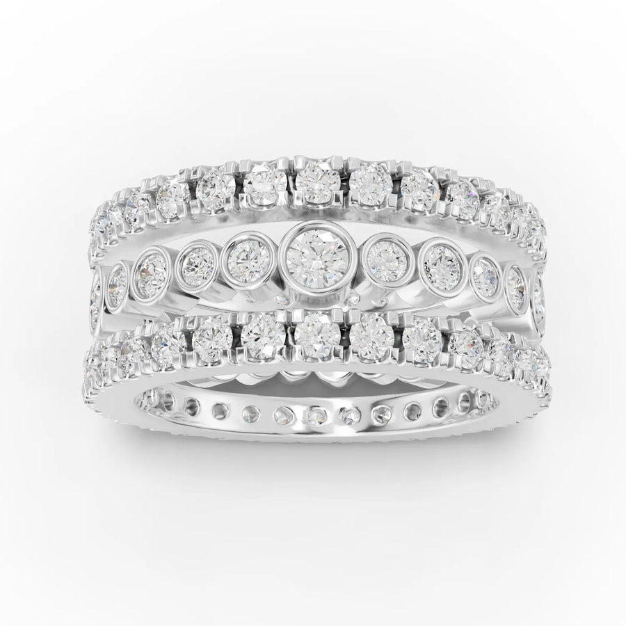 2.31 CT round lab grown diamond bridal set with prong-set center stone, multi-row pavé eternity band, and 18K gold